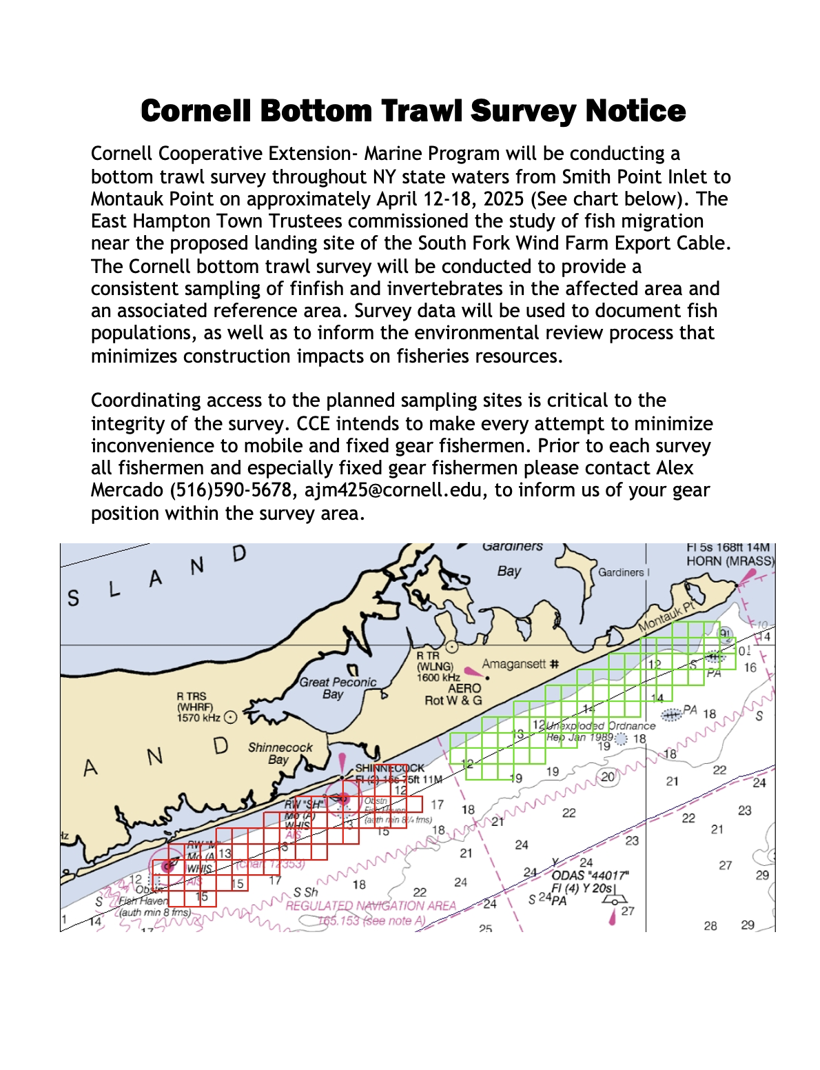 Cornell Bottom Trawl Survey Notice / Spring 2025